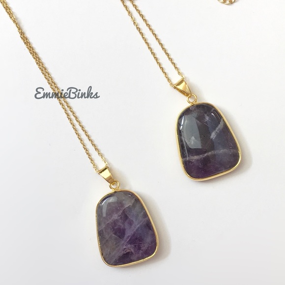 New Genuine Natural Amethyst Pendant Necklace - Amethyst Geometric Pendant - Picture 2 of 15